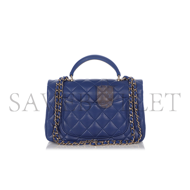 Ch**el MASTER ROYAL BLUE QUILTED CALFSKIN TOP HANDLE FLAP BAG GOLD HARDWARE (20*12*6cm)